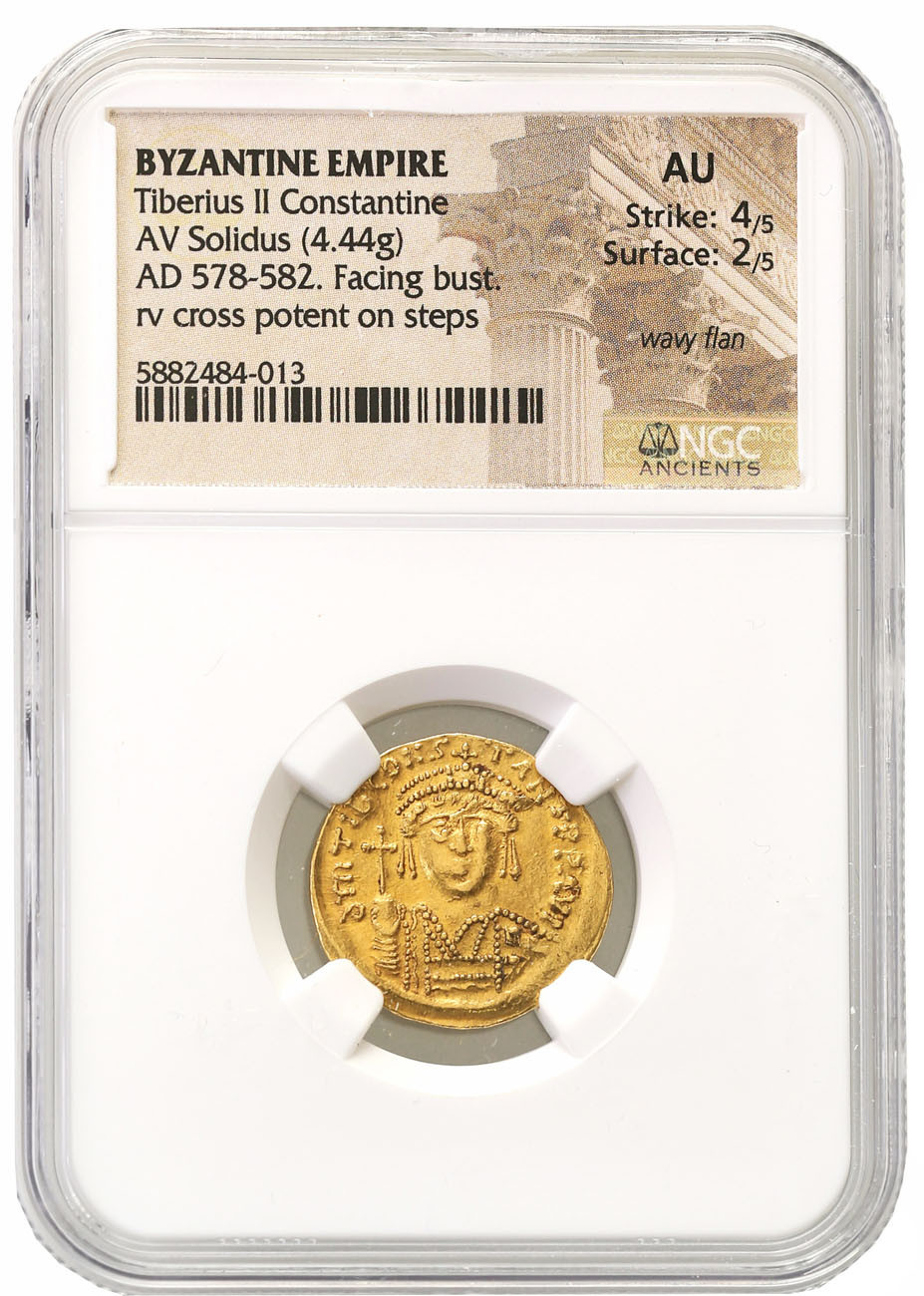 Bizancjum. Tiberius II Constantine (578-582). Solidus 579-582,  Konstantynopol NGC AU 4/5 2/5